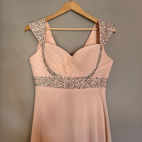 Cream Prom Dress Rhinestone Size 4 - Picture 3 of 6